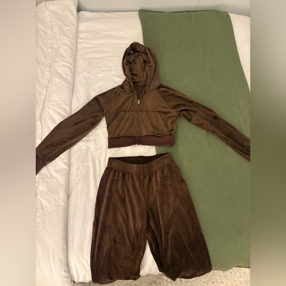 Brown Velour Tracksuit Set